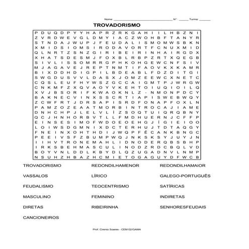 Caça-palavras trovadorismo1