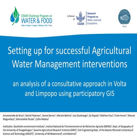 Setting up for successful Agricultural Water Management interventions: an ana...