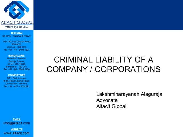 Criminal liability of company