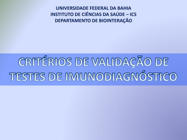 ICSA29 Imunodiagnostico - Criterios de validacao