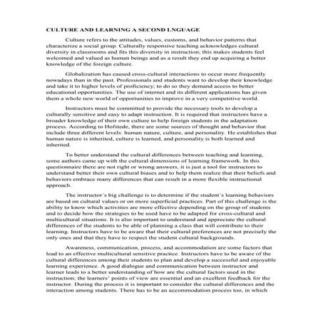 Culture and Learning a Second Language