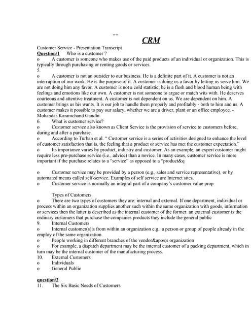 CONSUMER RELATIONSHIP MANAGEMENT ASIGNMENT