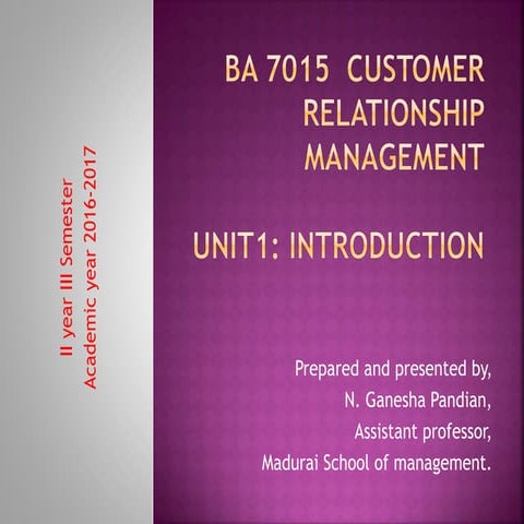 Customer relationship management  unit 1 introduction