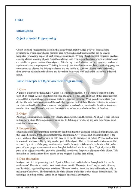 CS305PC_C++_UNIT 1 notes jntuh third semester