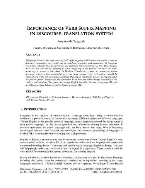 IMPORTANCE OF VERB SUFFIX MAPPING IN DISCOURSE TRANSLATION SYSTEM