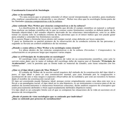 Cuestionario general de sociología