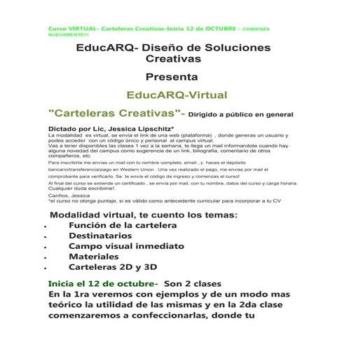 Curso virtual carteleras