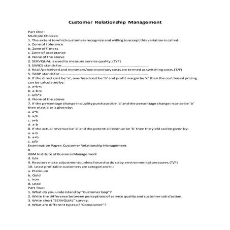 Customer relationship management