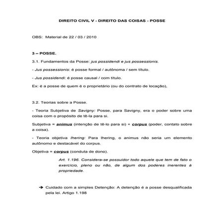 Direito Civil V - Posse