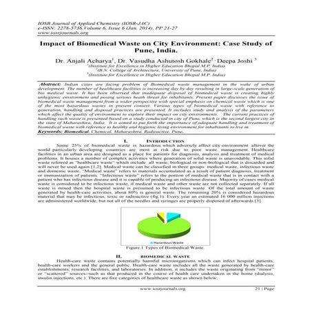 Impact of Biomedical Waste on City Environment :Case Study of Pune India.