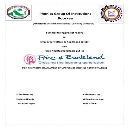 project report employee welfare (mithun kumar sheel