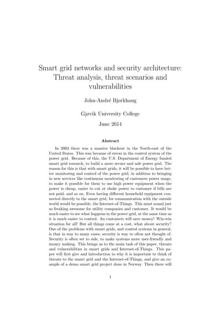 Smart grid networks and security architecture: Threat analysis, threat scenar...