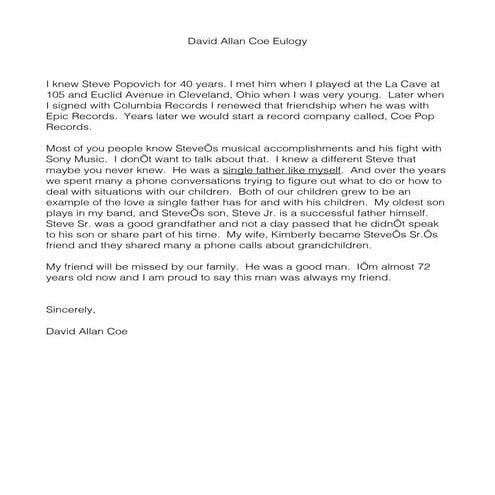 David allan coe eulogy
