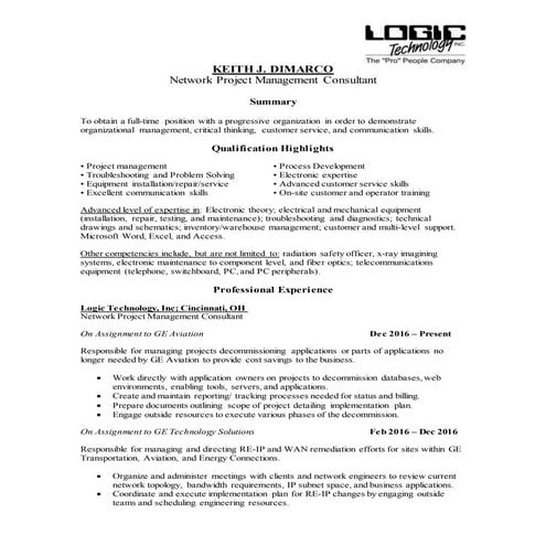 Resume Keith DiMarco