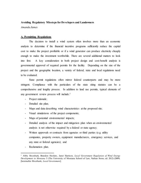 Wind_Energy_Law_2014_Amanda James _Avoiding Regulatory Missteps for Developer...