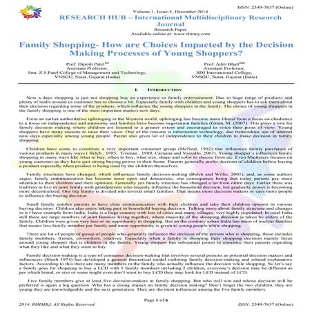 Family Shopping- How are Choices Impacted by the Decision Making Processes of...