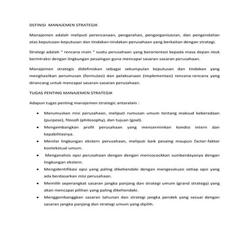 Definisi  manajemen strategik