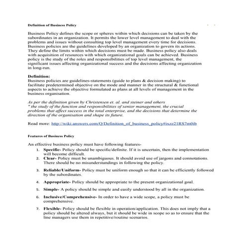 Definition of business policy