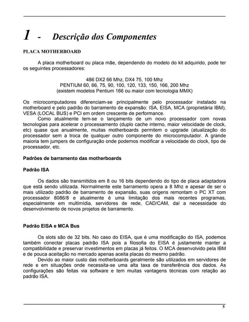 Descrição dos componentes