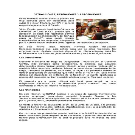 DETRACCIONES, RETENCIONES Y PERCEPCIONES