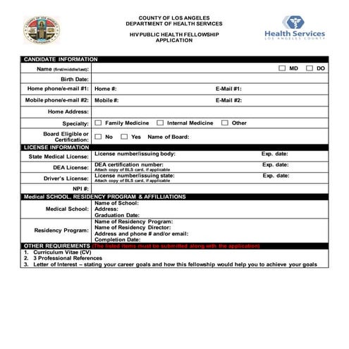 LA County HIV Public Health Fellowship Program Application Form