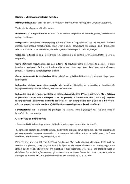 Diabetes. observações de aula