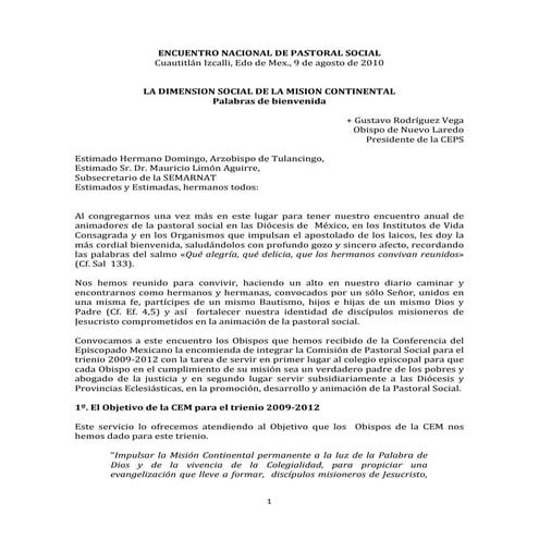 La dimensión social de la misión continental