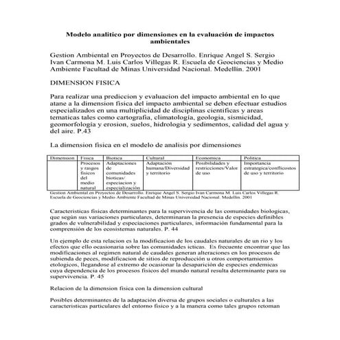 Dimensiones para evaluacion de impactos ambientales