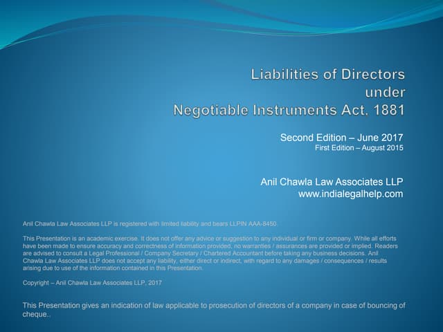 Directors liability on Cheque Bouncing