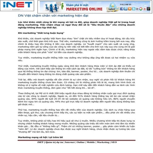 DN Việt chậm chân với marketing hiện đại
