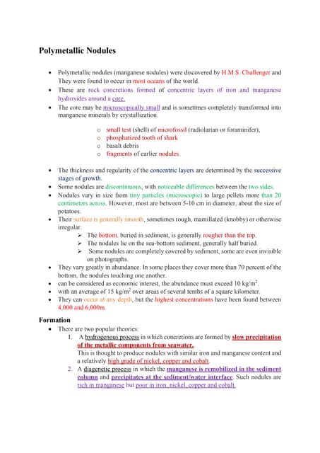 Polymettalic Nodules - Oceanography