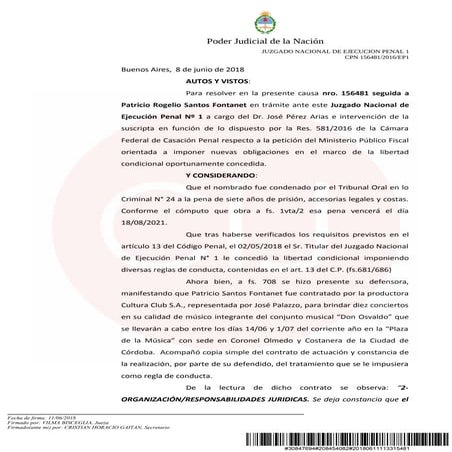 Pato Fontanet - Libertad condicional