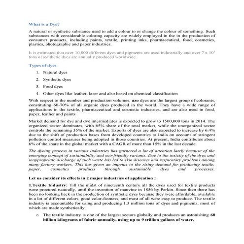 Impact of the Dye industry on the Environment