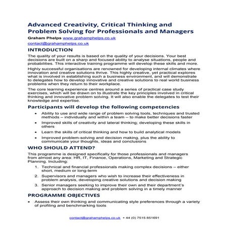 Advanced Creativity problem solving and decision making for professionals rev...