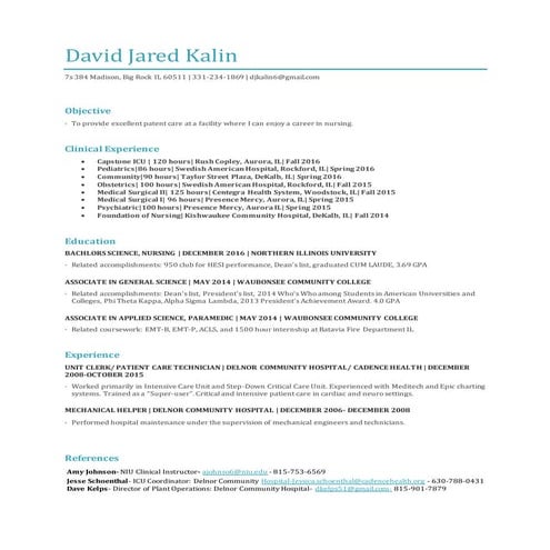 David Jared Kalin updated resume no cover letter