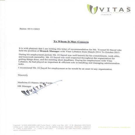 Recommendation letter - Vitas