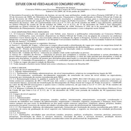 Edital Ministério da Justiça 2009