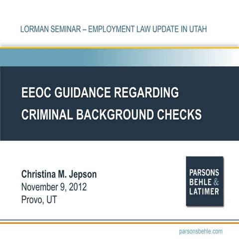 EEOC Guidance Regarding Criminal Background Checks