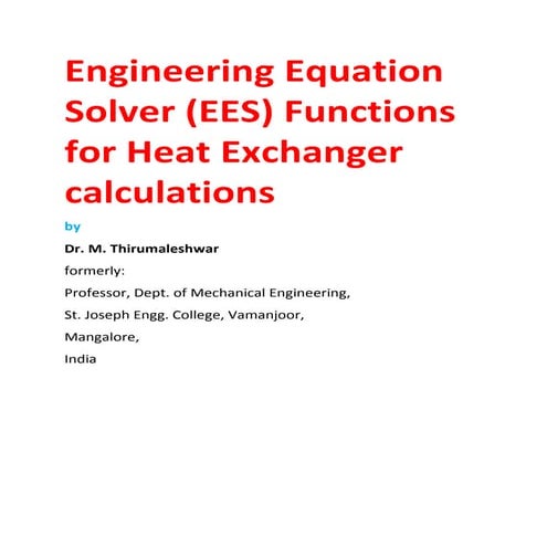 EES Procedures and Functions for Heat exchanger calculations