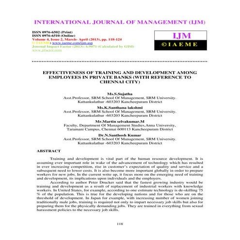 Effectiveness of training and development among employees in private banks