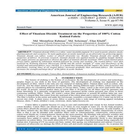 Effect of titanium dioxide treatment on the properties of 100% cotton knitted...