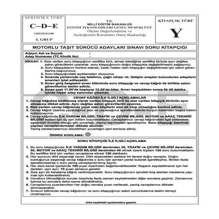 13 SUBAT Ehliyet Sinavi CDE Sinifi Y Testi sorulari
