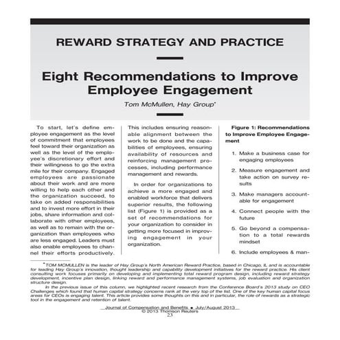 Eight Recommendations to Improve Employee Engagement by Hay Group