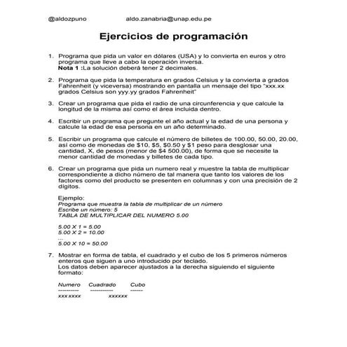 Ejercicios de programación