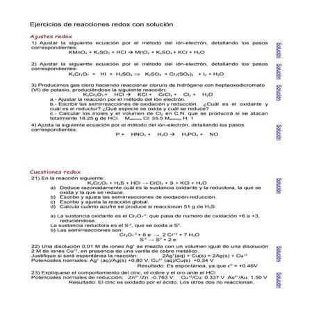 Ejercicios redox con solucion