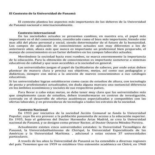 El contexto de la universidad de panamá