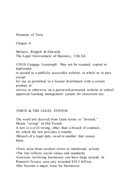 Elements of TortsChapter 6Meiners, Ringleb & Edwards