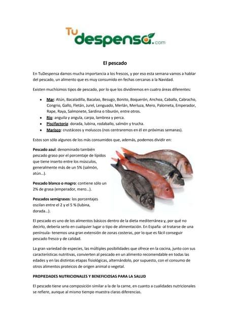 El pescado: tipos y propiedades nutricionales 