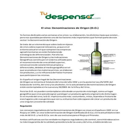 El vino: Denominación de Origen (D.O.)