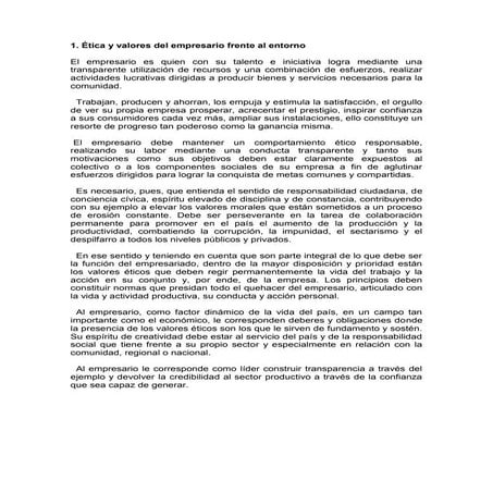 Ética y valores del empresario frente al entorno